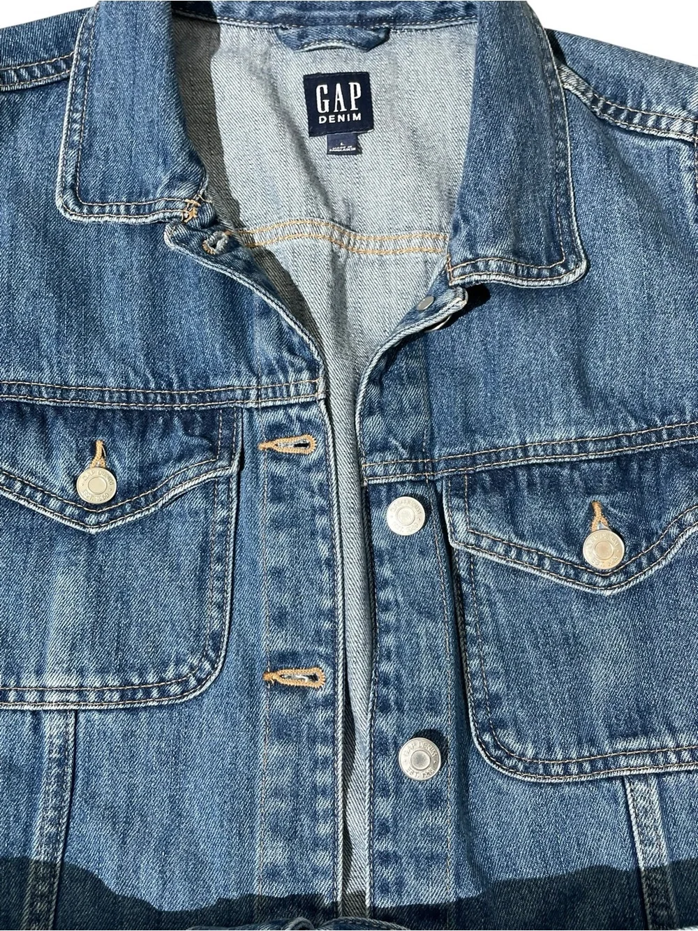 GAP Puff Sleeve Denim Field Surplus Jacket Belted Blue Trench Women's Sz L